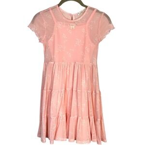 Knitworks Girls Pink Floral Mesh Tiered Dress w/ slip - 2 piece - Size 8